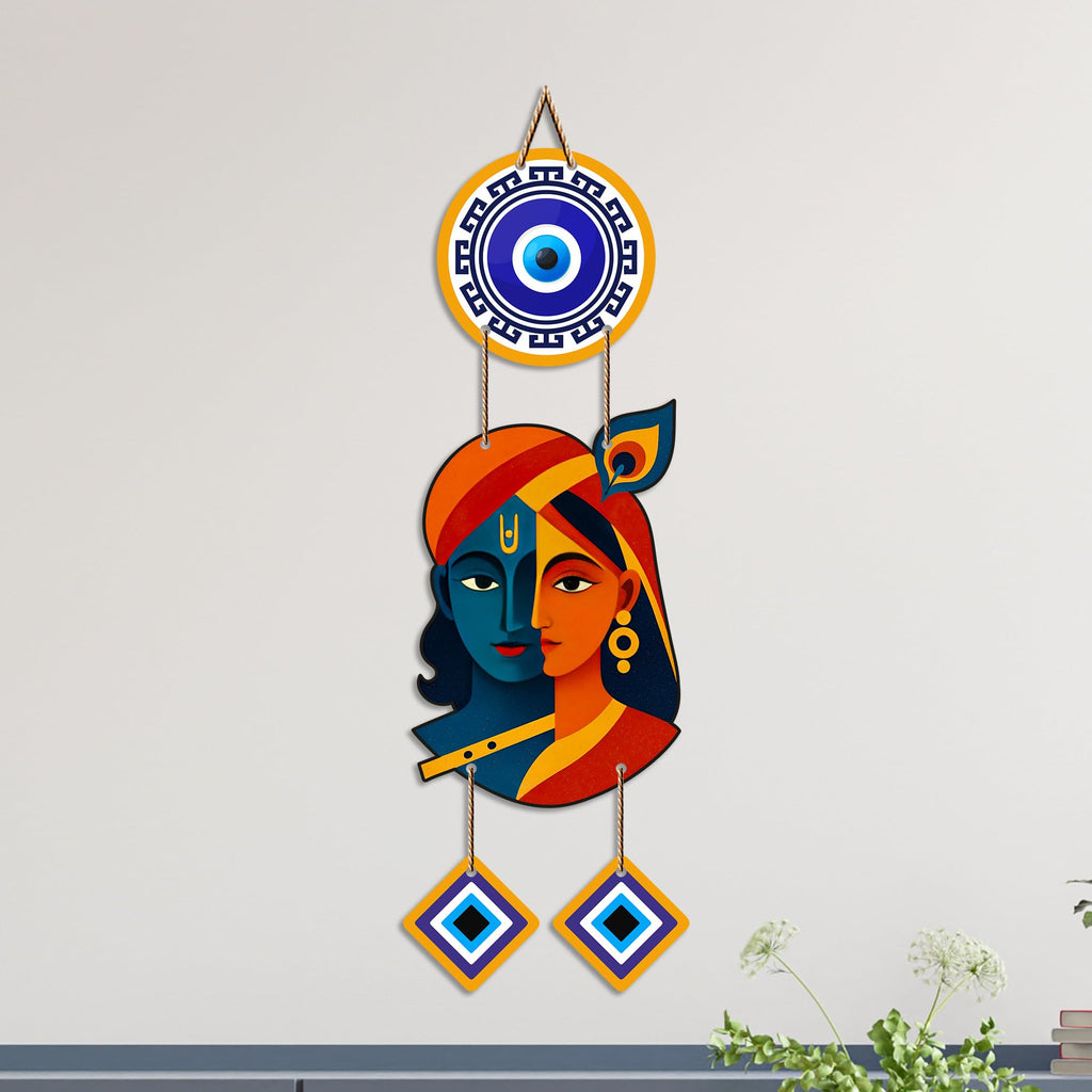 Artvibes Radha Krishna Artistic Evil Eye Wall Hanging for Home Entrance Decor | Nazar Battu Protection Hanging for Living Room Bedroom Temple | Vastu Positive Energy Decorative Gift (WH_8576N)