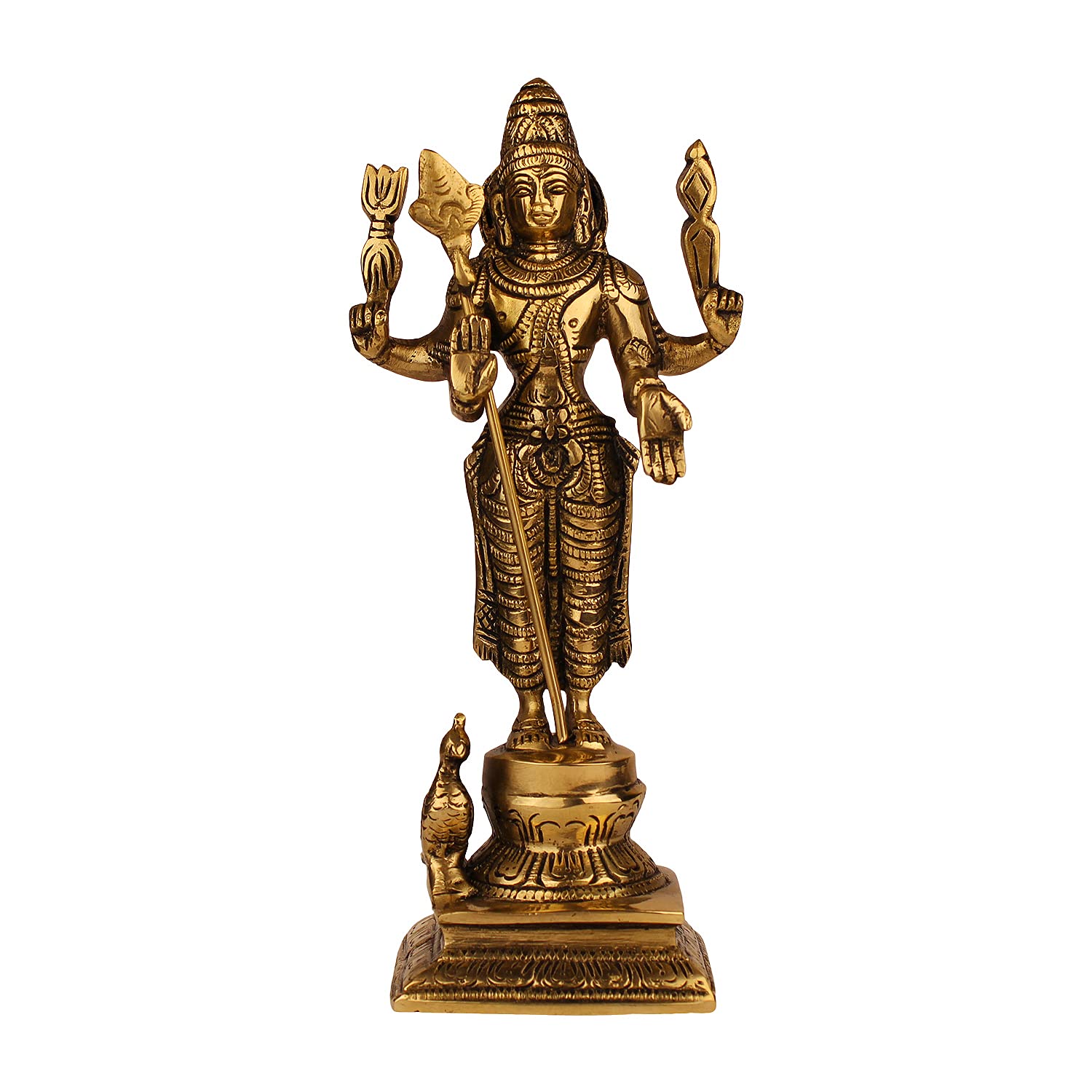 ARTVARKO Brass Lord Murugan Kartikeya Murugana Kumaraswamy Karthikeya Standing Idol Swaminatha Skanda Murti Swami Ji Height 8 Inches