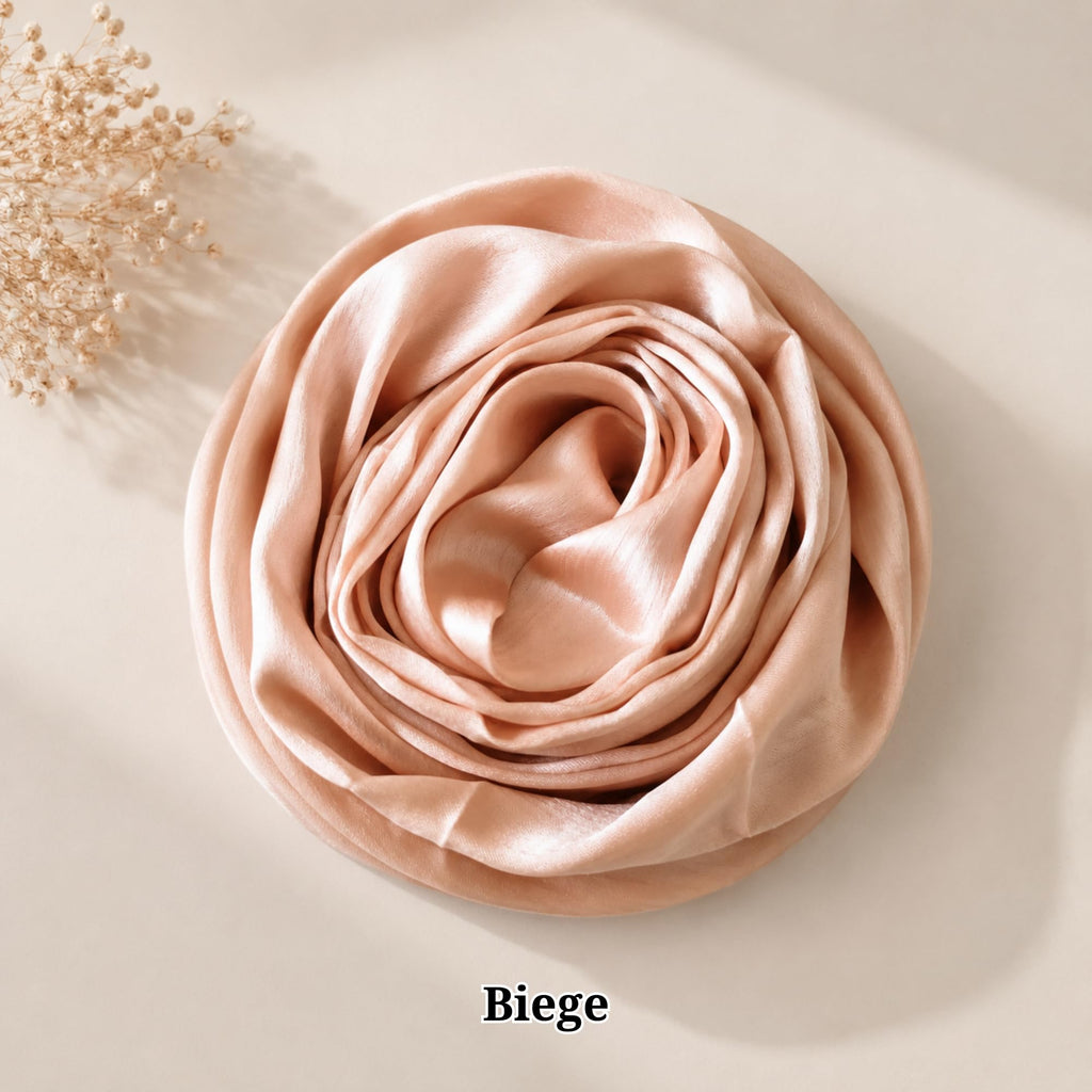 Leaf & FEATHER™ Muna Satin Hijab Scarf for Women | 200 x 70 cm | Silky Smooth & Lightweight | Daily and occational wear (Beige)