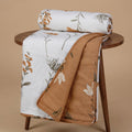 HUESLAND 100% Cotton Reversible Dohar Single Bed Cotton | Soft Cambric Weave, All Weather Light AC Blanket | 56 x 89 inches, Floral - Tangerine Orange & White Kafalo