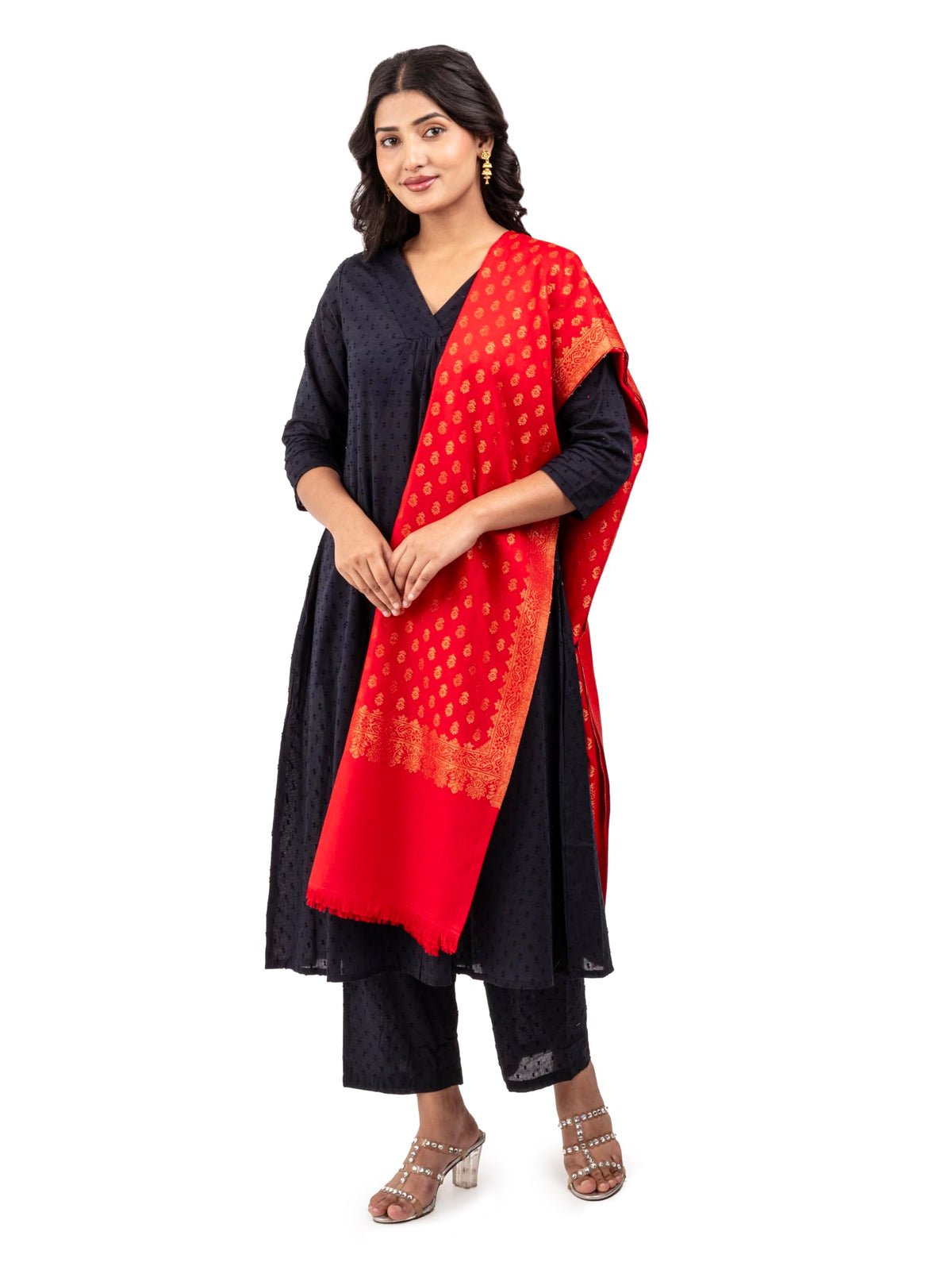 Naureen Women Pashmina Blend Shawl with Zari, Warm and Soft, 40x80 inch