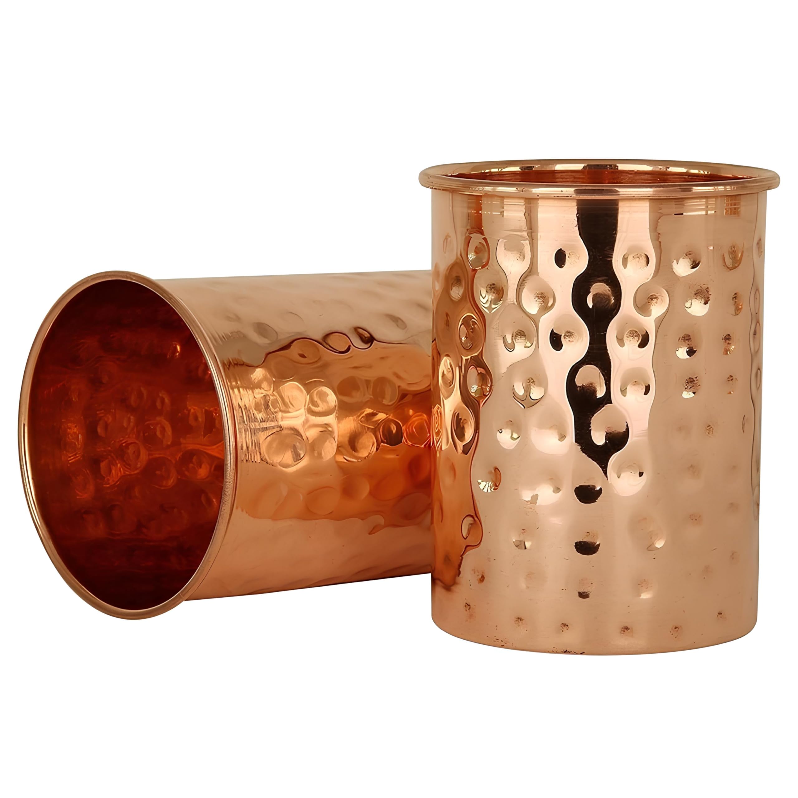 Adoko 100% Pure Copper Hammered Tumbler 300ml | Ayurvedic Drinking Glass for Water | Traditional Handcrafted Copper Utensil – 2Pcs Set