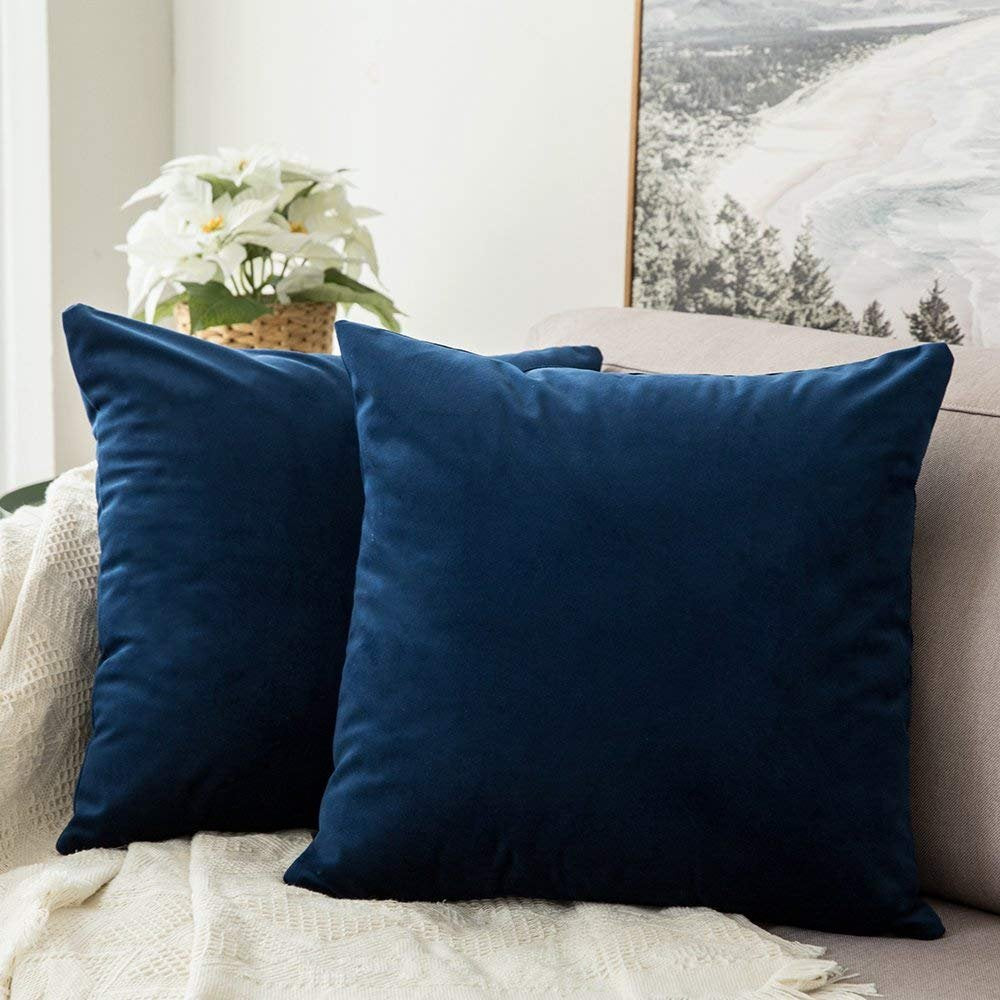 Khooti Velvet Cushion Cover, 22x22 (Blue)(Pack of 5)