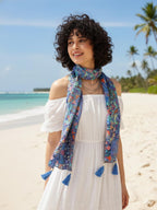 KE KANHA EXPORTS Scarf for Women Boho | Border Print Stylish | Stole for Women Breathable Summer Beach Wrap with Tassels | Multicolour |180 x 50 cm FREE Scrunchie Included