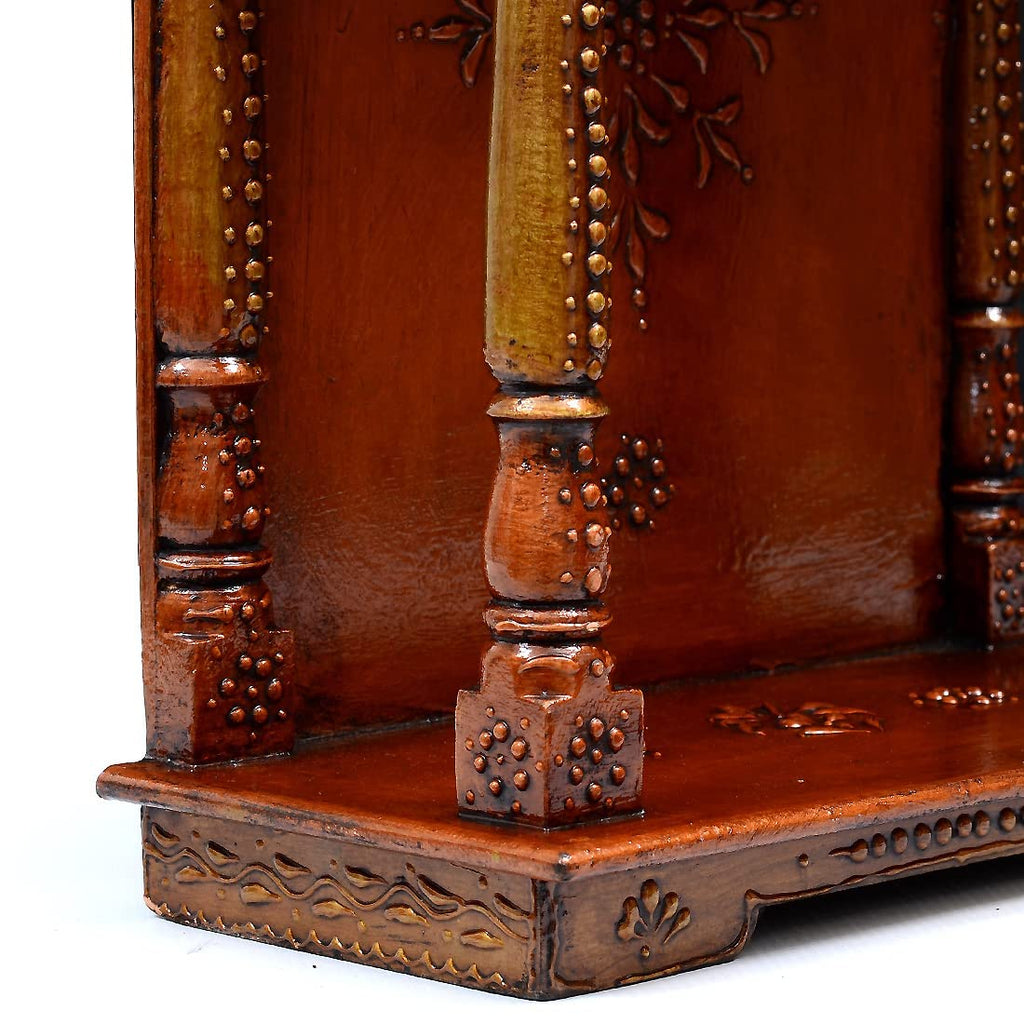 CRAFT TREE Handcrafted Wooden Hanging Mini Hut Temple/Mandir/Pooja Ghar,Color:- Copper (Size: 13 x 6 x 15 inch)