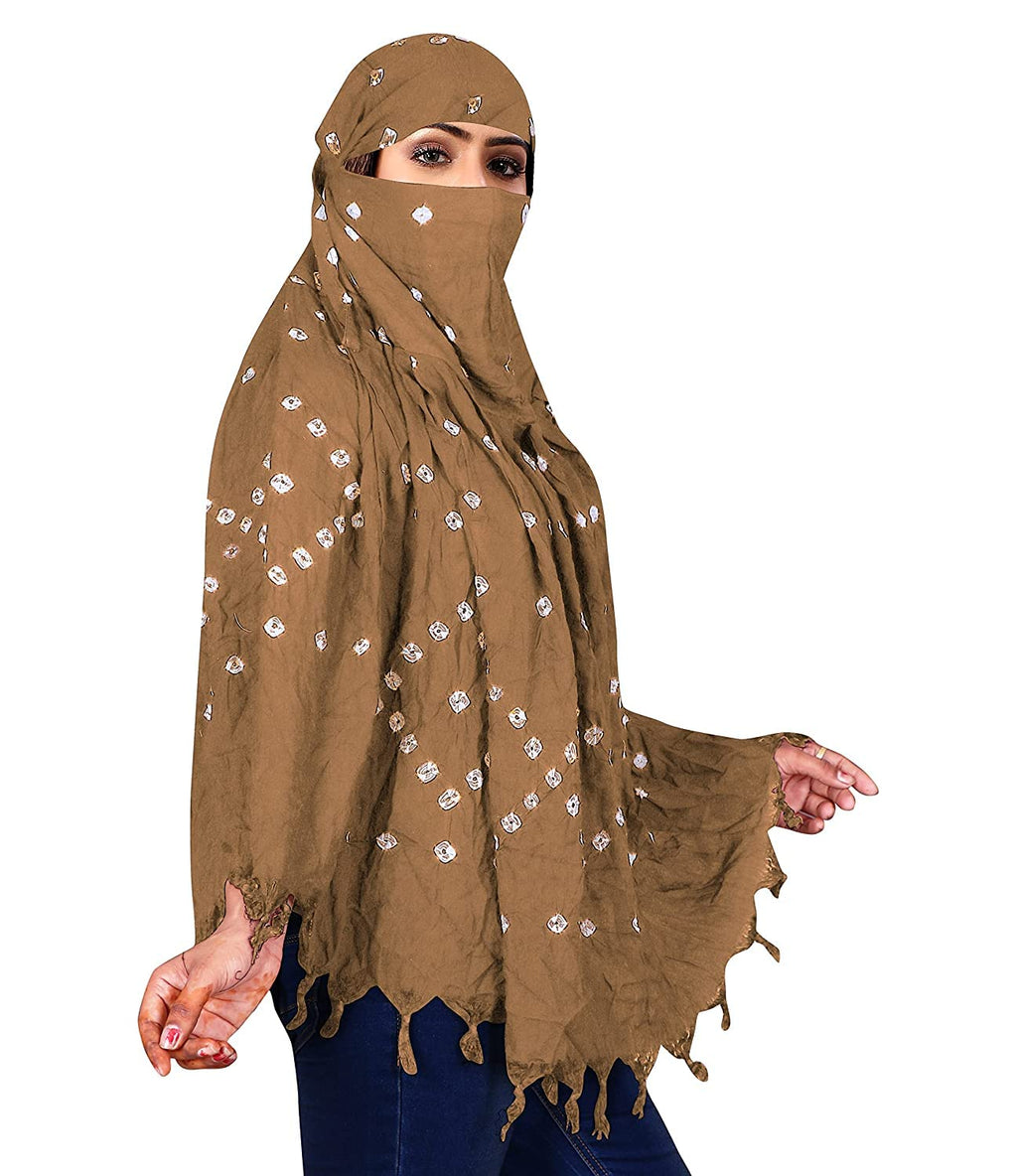 HETVIN Female Cotton Long Scarf Cum Mask Scarves Usable for Vehicle Driver | White Printed Design Fabric | Universal Size | Soft & Breathable Sun Protection | For Girl & Women (Brown)