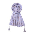 FAHABO Scarf Woman Pleated Cotton Scarves with Embroidery and Tassels | Hijab Scarf | Headscarf | Neck Scarf | Stoles | Wraps (Whisper Grey -1)