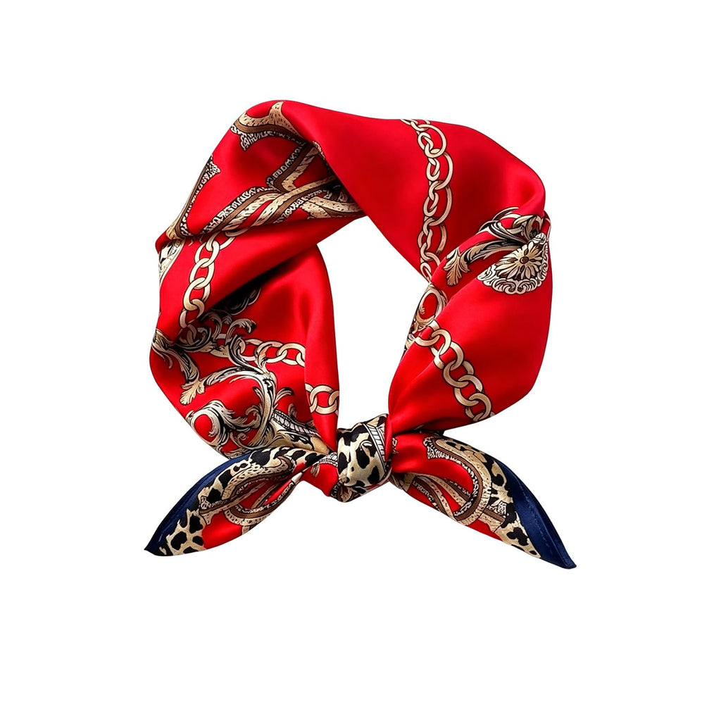 FVALIRD Silk-Like Scarf for Women Stylish - 27.56in Satin Head Scarf, Red Leopard Print Neckerchief, Hair Scarf for Women & Bag Accessory