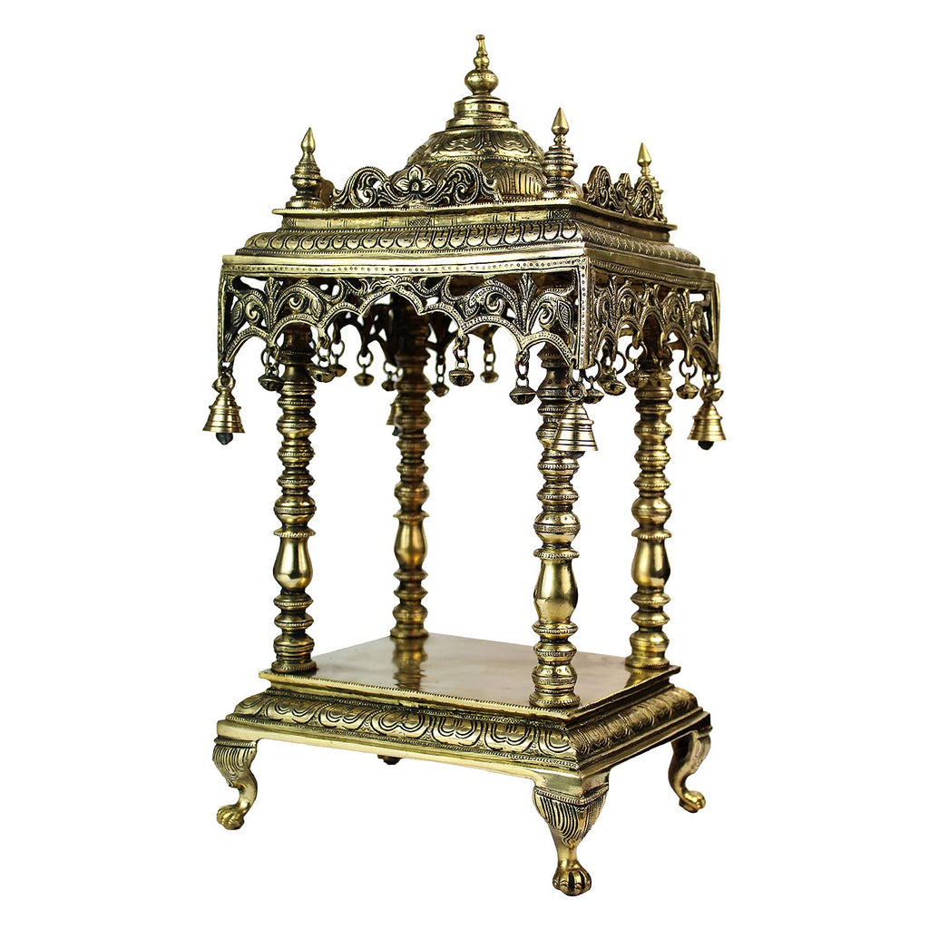 ARTVARKO Handcrafted Full Brass Temple Pooja Mandir for Living Room Pooja Decoration Religious Home Decor 21 Inches