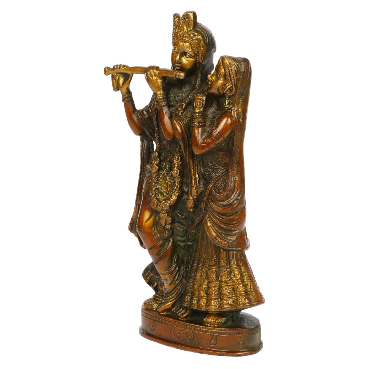ARTVARKO Radha Krishna Brass Idol Statue Beautiful Divine Love Couple Sculpture Temple Puja Home D?cor Gift Antique Copper Gold 8 Inches