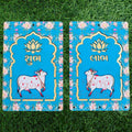 Kavya Fashion Cow MDF Pooja Decoration Lotus Cow MDF Wooden Cutout|DIY Rangoli Kit|Decoration for Diwali|for Rangoli, Pooja, Decorations, Festival Gift, Wedding Decorations.Designer (2, Sky Blue)