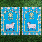 Kavya Fashion Cow MDF Pooja Decoration Lotus Cow MDF Wooden Cutout|DIY Rangoli Kit|Decoration for Diwali|for Rangoli, Pooja, Decorations, Festival Gift, Wedding Decorations.Designer (2, Sky Blue)
