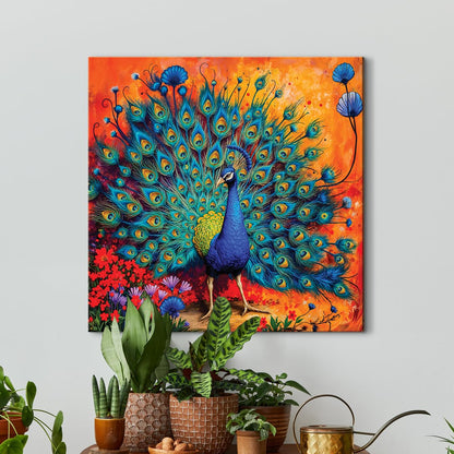 Canvas Dancing Peacock Painting For Wall Vastu