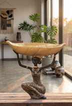 African Lady Decorative Bowl | Black Gold Tribal Tray | Multipurpose Holder for Keys, Candy, Planter | Home Decor