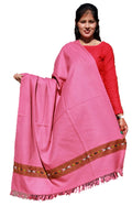 HImalayanKraft Hand Woven Kullu Wool Shawl- Pink Colored with Beautiful HandWoven Embroidery for Women and Girls.