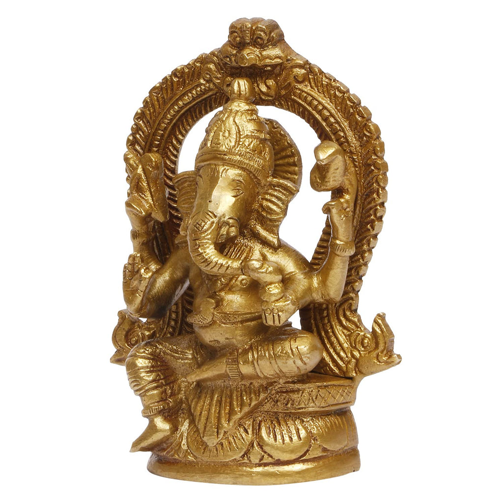 ARTVARKO Brass Lord Ganesha Sitting on Singhasan Ganesh Bhagwan Idol Ganpati Murti Metal Statue for Home Office Entrance Decor Diwali Pooja 4.5 Inches