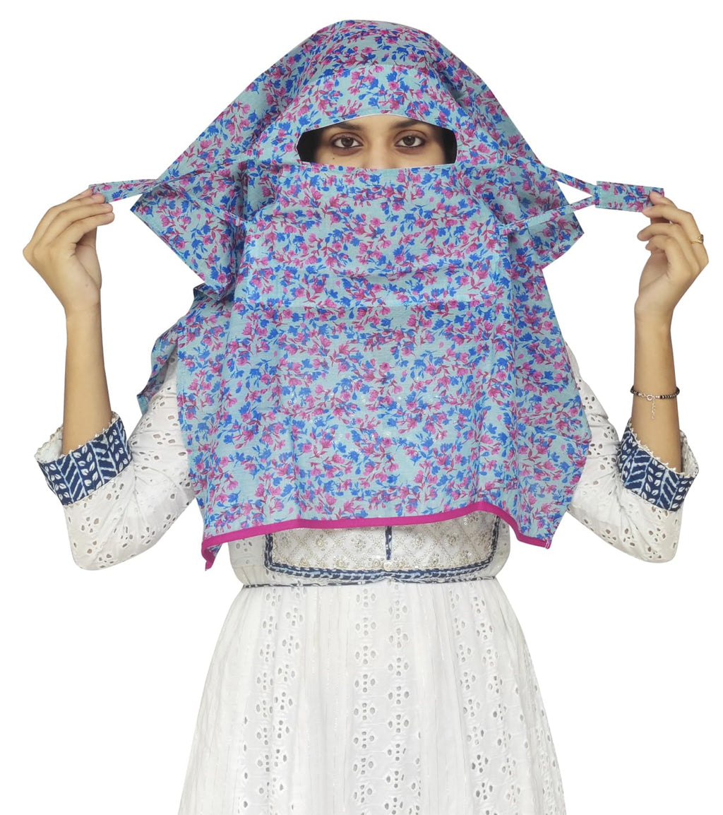 Switchon Export quality Cotton Innovative scarf with closer Hook and Loop Tape- Multi (Blue_Multi)