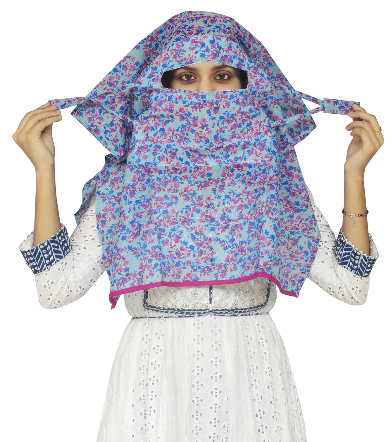 Switchon Export quality Cotton Innovative scarf with closer Hook and Loop Tape- Multi (Blue_Multi)