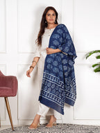 RAI SAHAB Printed Cotton Scarf for Women, Lightweight Soft Scarves Stoles for Summer & Winter(ST-37LEAFBLUE)