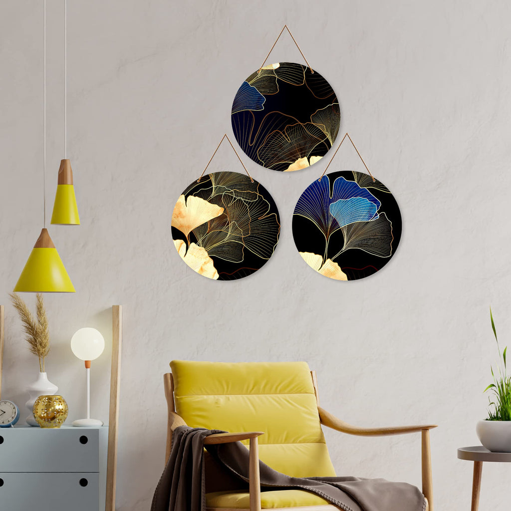 Artvibes Flower Art Round Botanical Decorative Wall Hanging Ornaments | Living Room | Office | Wall Art Painting For Hall | Graphic Artwork | Wall Illustrations | Gift Items (WH_4210N), Set of 3