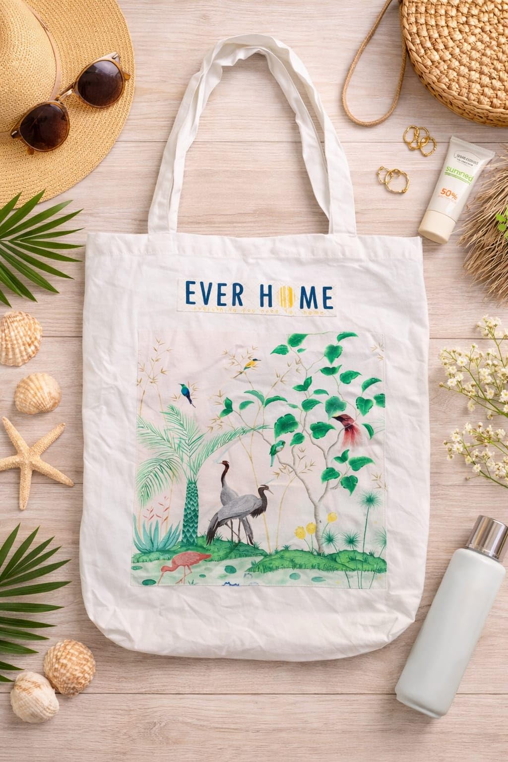 EVER HOME 100% Cotton Reusable Tote Bags | Outer Pocket, Utility Tote bags for Shopping/Grocery Bag & Daily use(Size 45x35x15 cm) (2, Multi1)