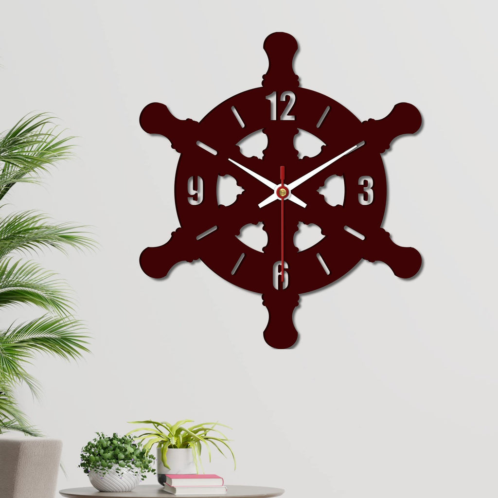 VIBECRAFTS Ship Wheel Shape Wooden Wall Clock for Home Decor | Office | Livingroom| Bedroom | Cafes | Gifts (WWCVC1Pcs_10002)