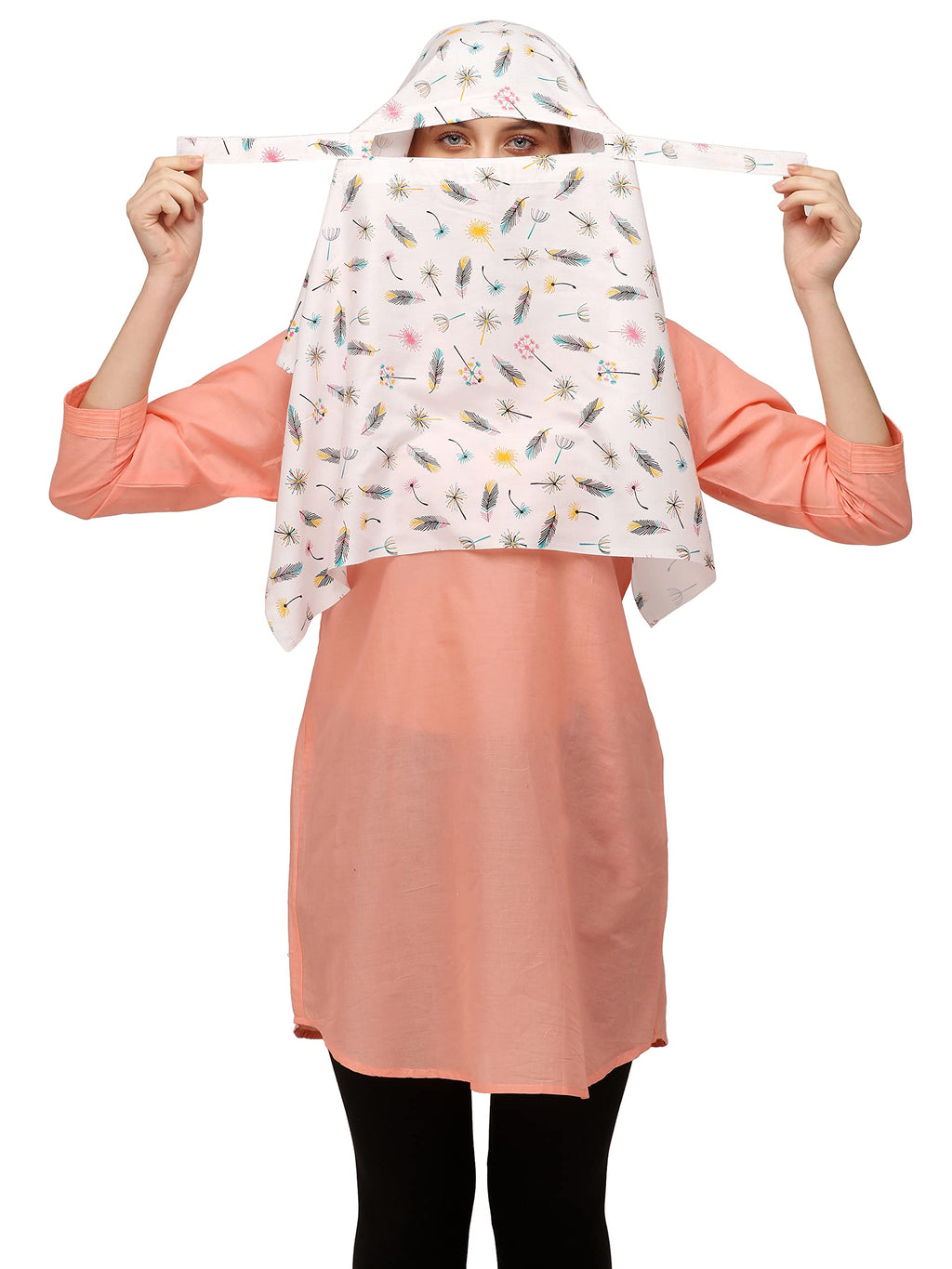 7 season's Rayon Scarf Cum Mask Universal Size Usable for vehicle Driver for sunlight UV protection White Printed Design For Girl & Women size 32x38inch(Short Flower)