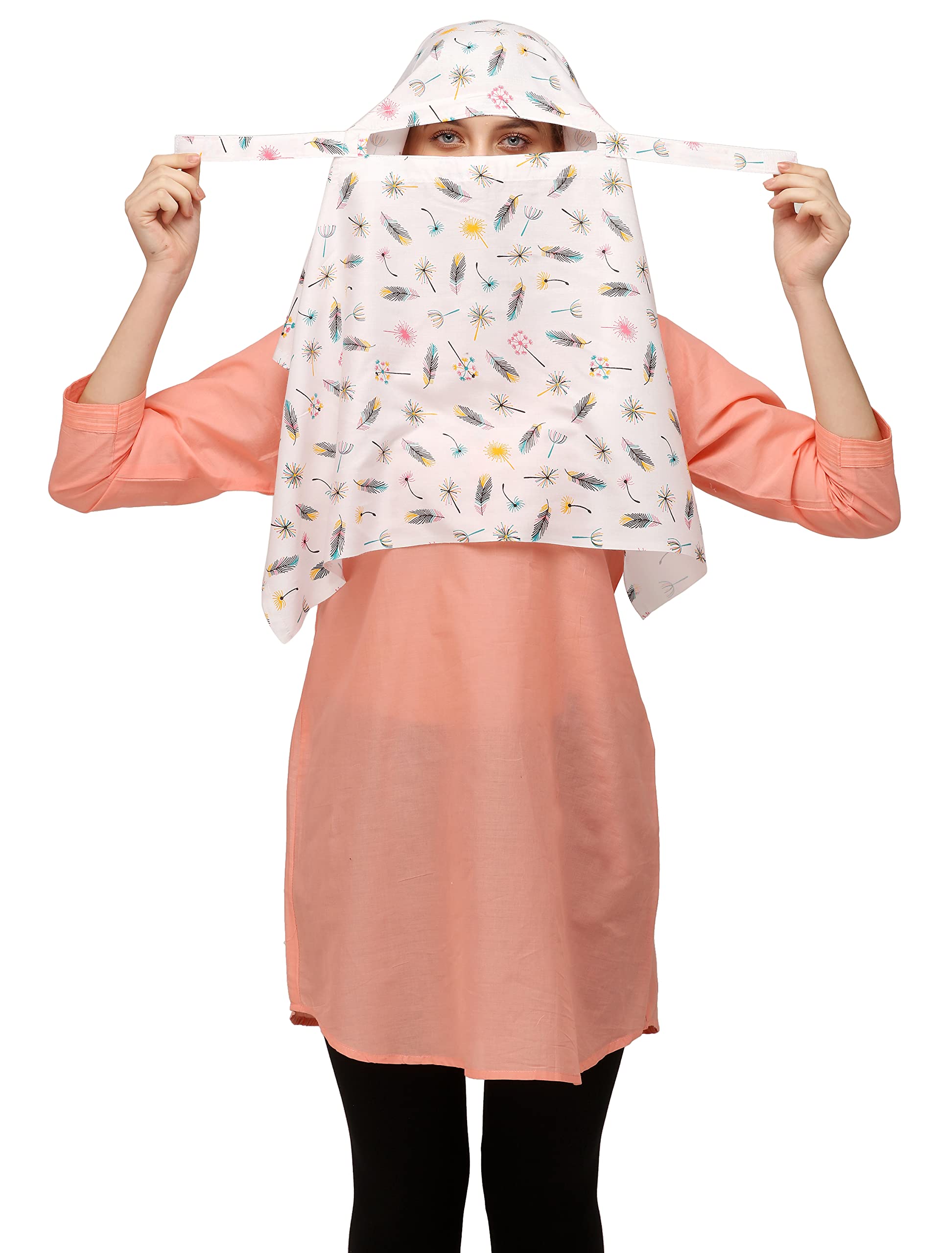 7 season's Girls Cotton Short Scarf Cum Mask Scarves Usable For Vehicle Driver Multi Colour Printed Design (White- S Flower)