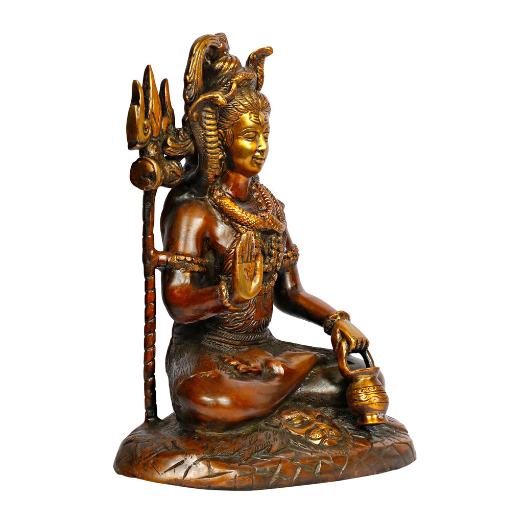 ARTVARKO Lord Shiv Shankar Shiva Brass Metal Murti Bhagwan Bholeynath Statue for Puja Home Décor Copper Gold 10 Inch.