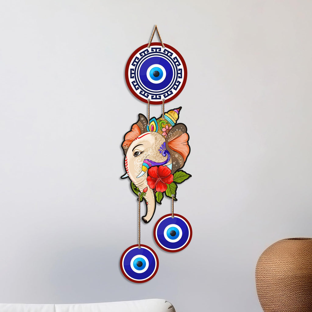 Artvibes Ekdanta Ganesha Evil Eye Wall Hanging for Home Entrance Decor | Nazar Battu Protection Charm for Living Room Bedroom Temple Office | Vastu Positive Energy Lucky MDF Decorative Gift (WH_8566N)