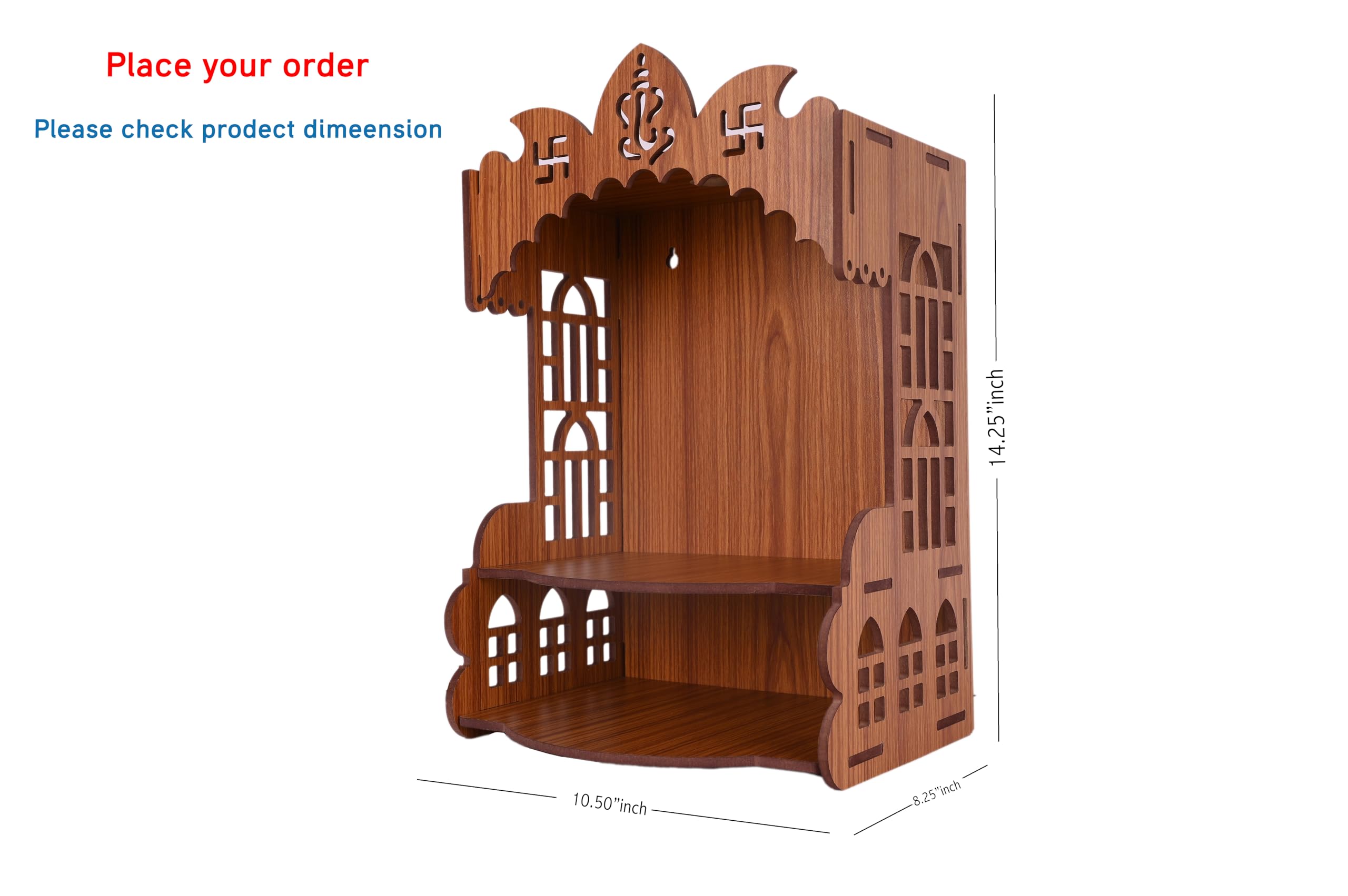 AR ART Engineered Wooden Pooja Temple for Home Mandir Saathiya Design Temple for Home & Office Puja Mandir for Wall Mounted (L-10.50, W-8.25, H-14.25Inch) (Light Brown)