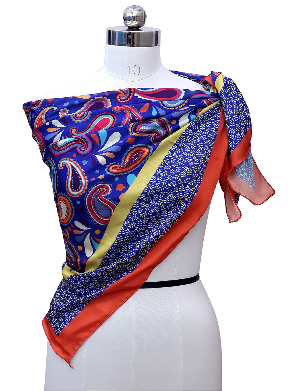 leeza store Women's Royal Blue Paisley Digital Printed Silk Scarf For Women – 40 X 40, Luxurious Soft Satin Feel, Elegant Neck & Head Accessory