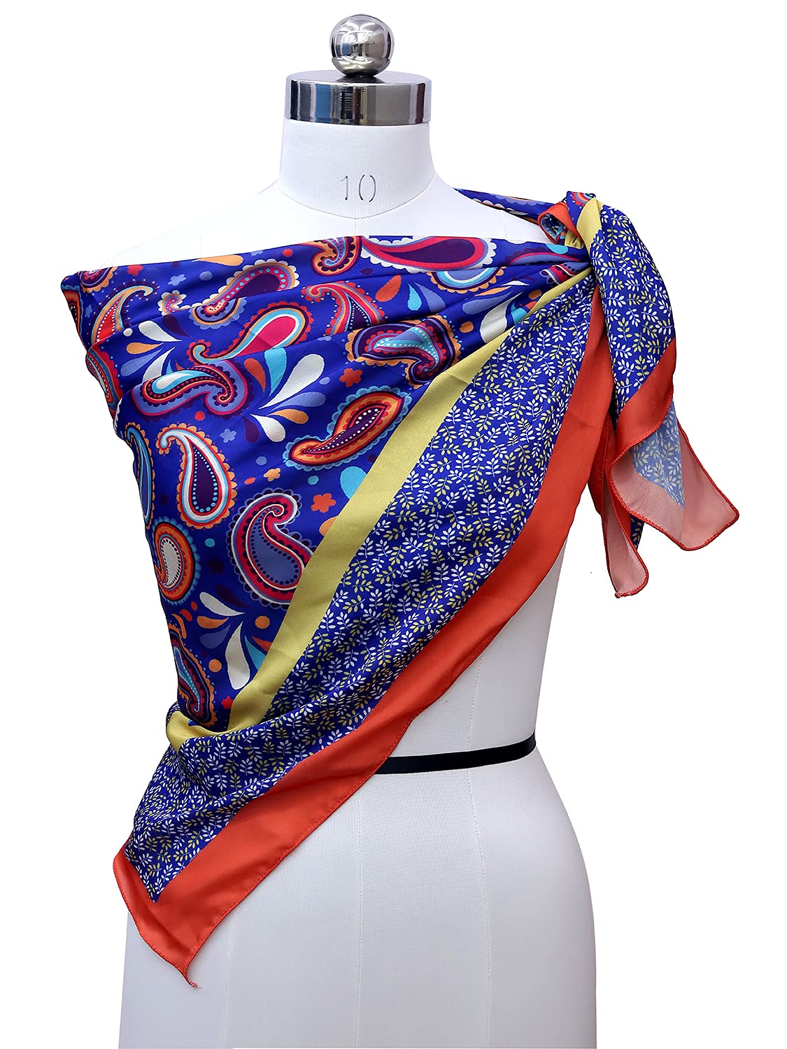 leeza store Women's Royal Blue Paisley Digital Printed Silk Scarf For Women – 40 X 40, Luxurious Soft Satin Feel, Elegant Neck & Head Accessory