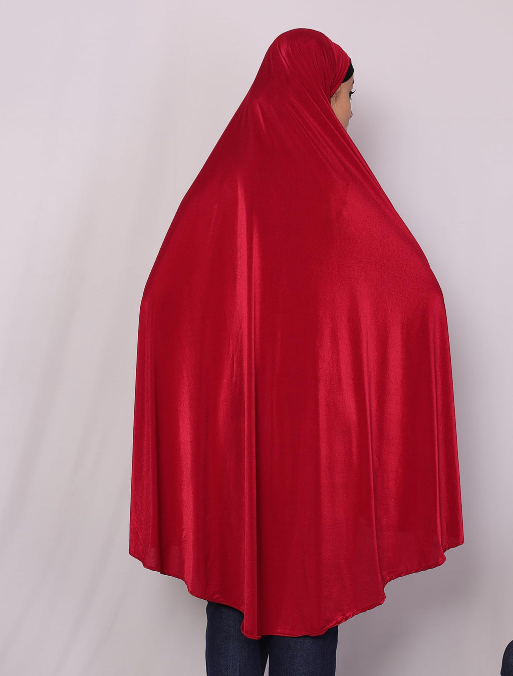 ICW Women Stretchable Jersey Smoking Sleeve Jilbab Cum Prayer Khimar Hijab (Free Size) (Maroon) For Female