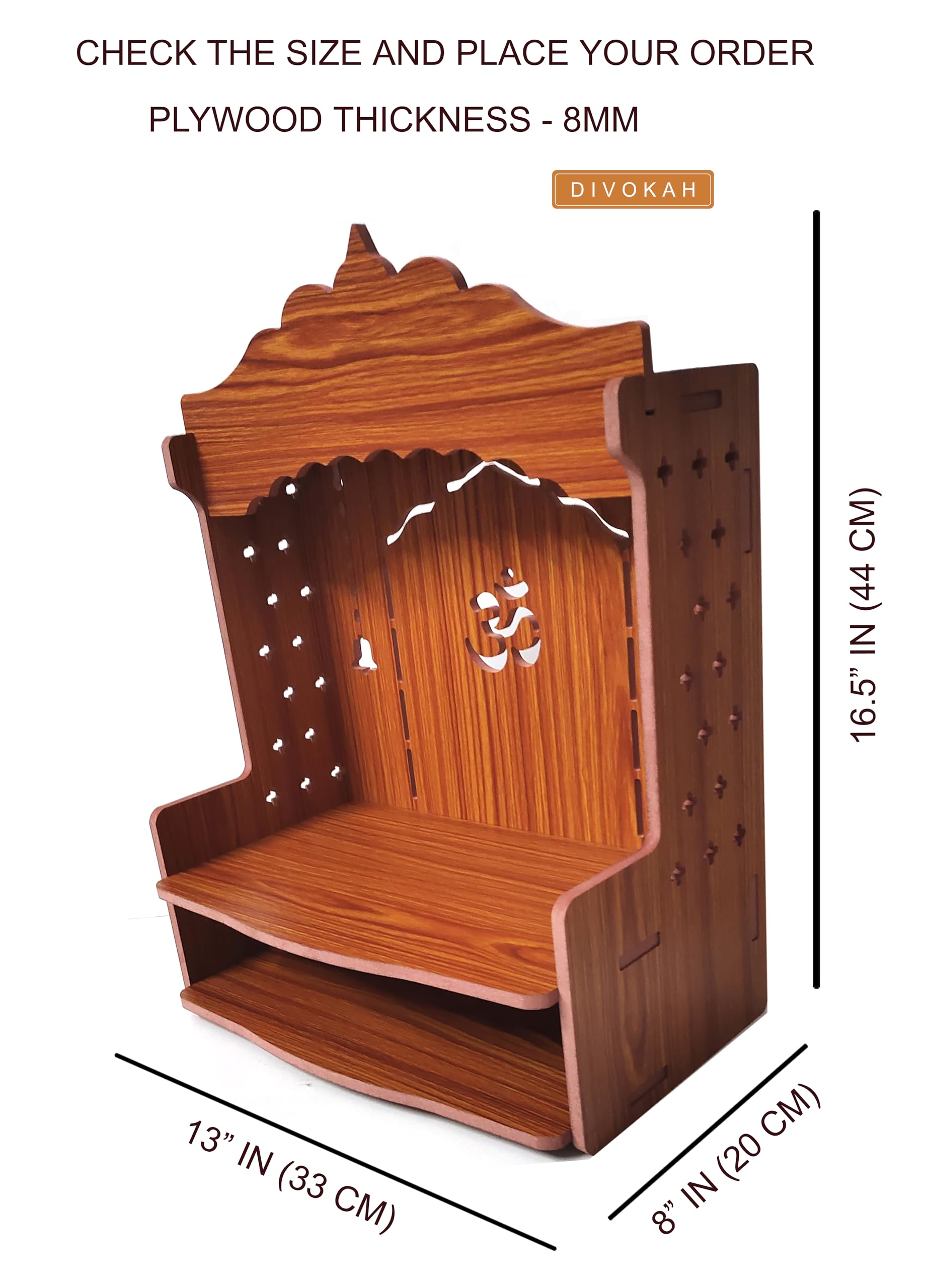 DIVOKAH® Beautiful MDF Wooden Temple/Home Temple/Pooja Mandir (8 MM Plywood Thickness) (WDN Decor)