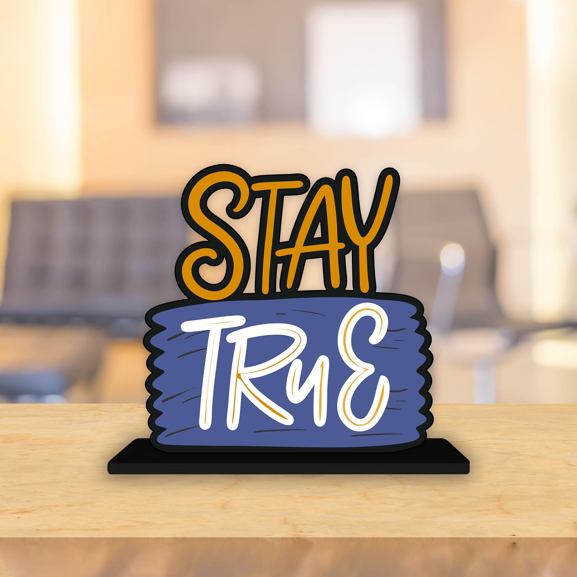 Artvibes Wooden Alphabet Idols and Figurine Stay True Quotes Table Decoration for Office Desk | Home Decor Item | Living Room | Modern Art Wood Showpiece Gift Items (Sp_1154)