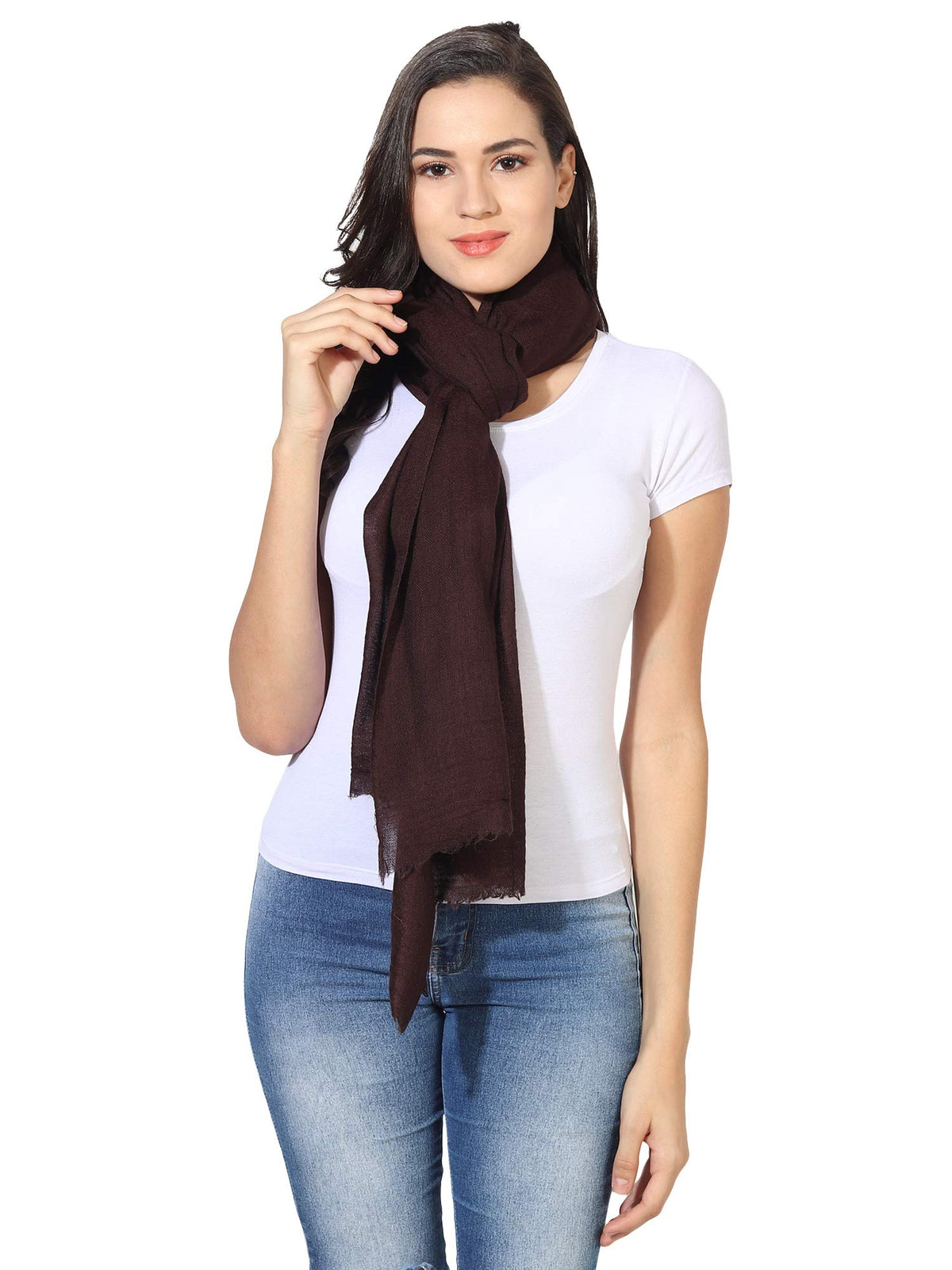 MUFFLY Fine Blended Ultra Soft & Warm Wool Silk Unisex Pashmina Shawl, Stole & Wrap with Hanger (Chocolate Brown)