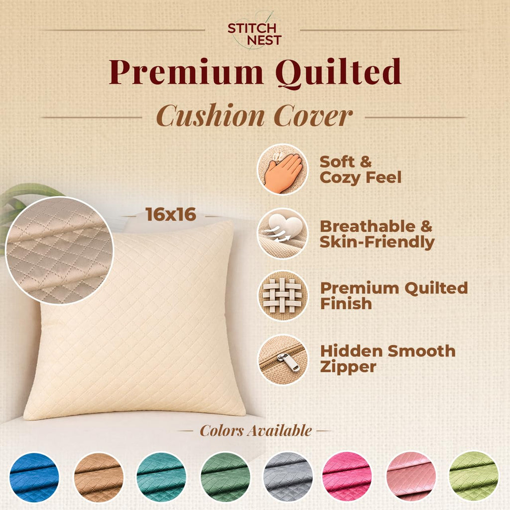 STITCHNEST Quilted Velvet Cushion Covers Set of 2 | Soft Blue | 18x18 Inches | Premium Sofa & Living Room Décor