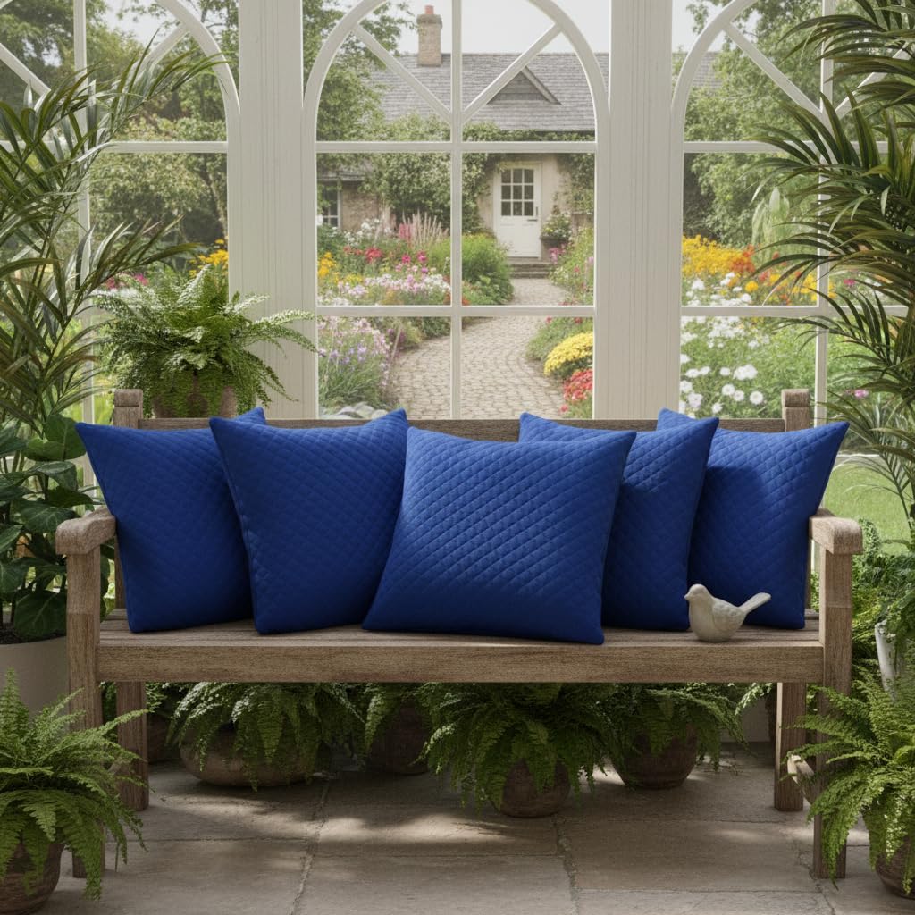 STITCHNEST Quilted Velvet Cushion Covers Set of 5 | Soft Blue | 18x18 Inches | Premium Sofa & Living Room Décor