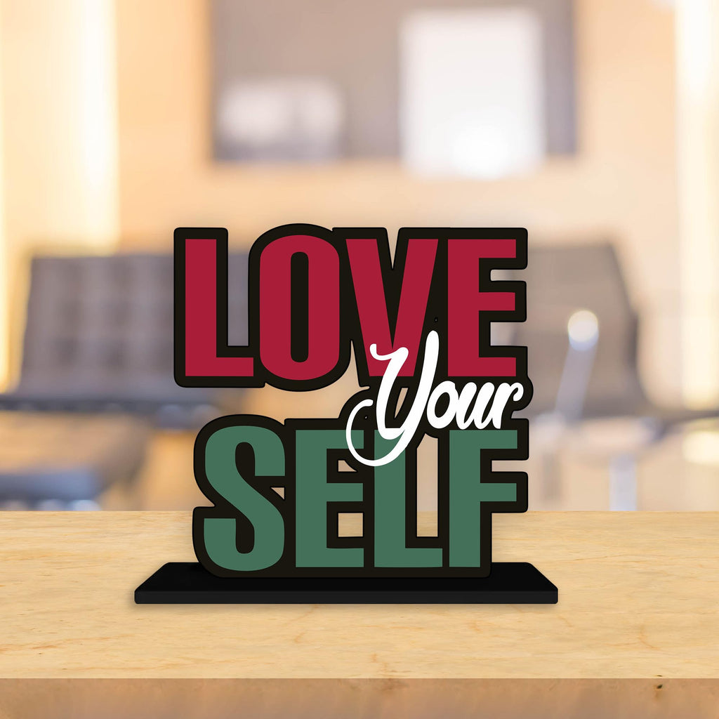 Artvibes Wooden Idols and Figurine Love Your Self Quotes Table Decor for Office Desk Alphabet Showpiece | Home Decoration Item | Living Room | Modern Gifting Items (Sp_1160)