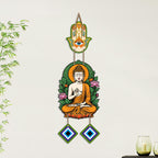 Artvibes Buddha Wall Hanging with Hamsa Hand & Evil Eye Accents | Spiritual Wooden Decor for Meditation | Yoga and Prayer Spaces | Decorative Hanging Ornament for Home Entrance (WH_8596N)