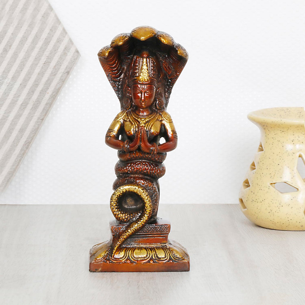 ARTVARKO Brass Snake Nag Kanya Statue Fertility Goddess Mansa Devi Sitting Nag Kanya Idol Patanjali Figurine Puja Home Décor Gift 8 Inch