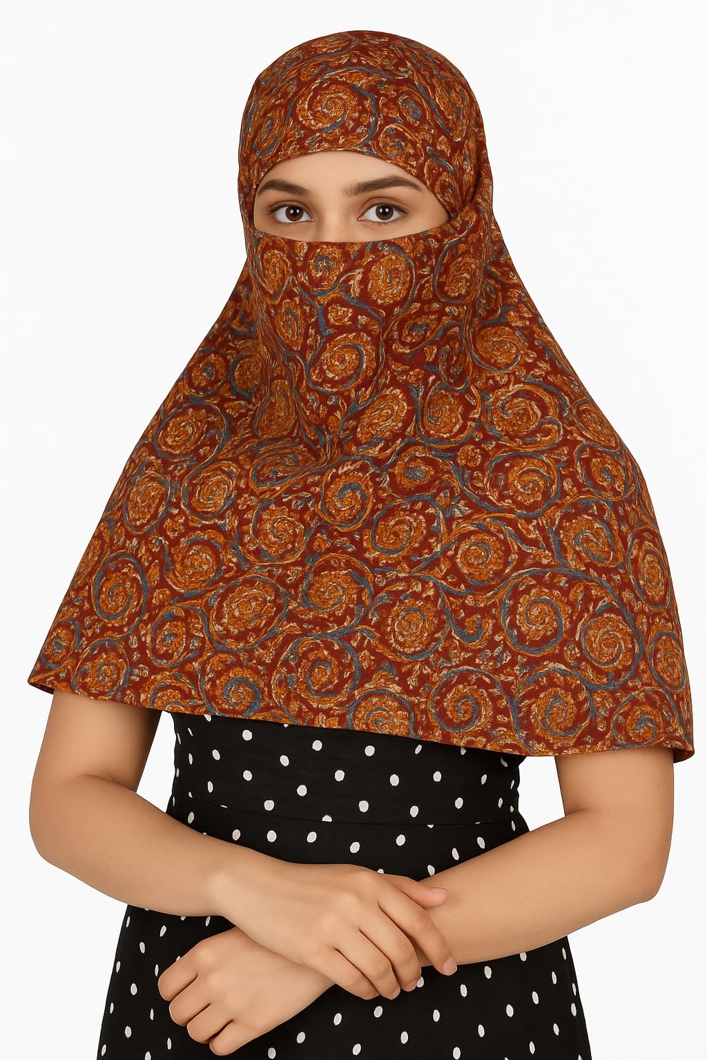 DEEPNYRA - LIVING STYLE Scarf Face Full Covering With Mask Head Hair Wrap Sun Protection For Women Cotton Printed Square All Season Wear (MARRON NEW KALAM)