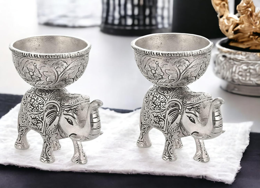 KridayKraft Metal Elephant Dry Fruit Bowl Showpiece Silver Polish for Your Home,Office Table Decorative,Elephant Showpiece Bowl Set (2 Pcs) for Gift,Animal Figurines...