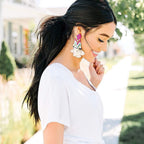 Young & Forever Gift Women's Special Boho Carnival Sea Island Long Tassel Handmade Pink Statement Beads Dangle Earrings Ethnic Jewelry