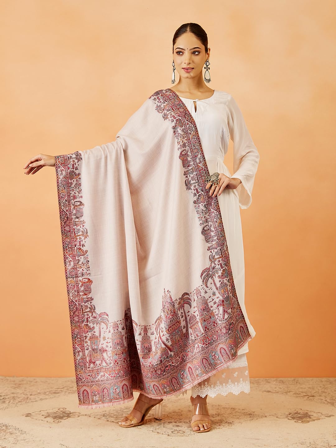 Pashmoda Women Gulzaar Kashmiri Jamawar Woven Shawl, Kaani Jacquard Shawls, Stole, Wraps, Luxury Pashmina Evening Wrap (Size: 101X203 CM)