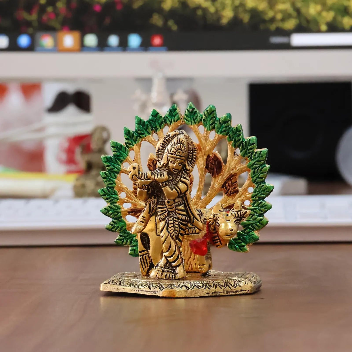 KridayKraft Elegant Cowkrishna Murti – Divine Lord Krishna Idol for Home & Office Décor, Intricately Designed Pooja Statue & Spiritual Showpiece for Living Room, Bedroom, Temple (Golden)