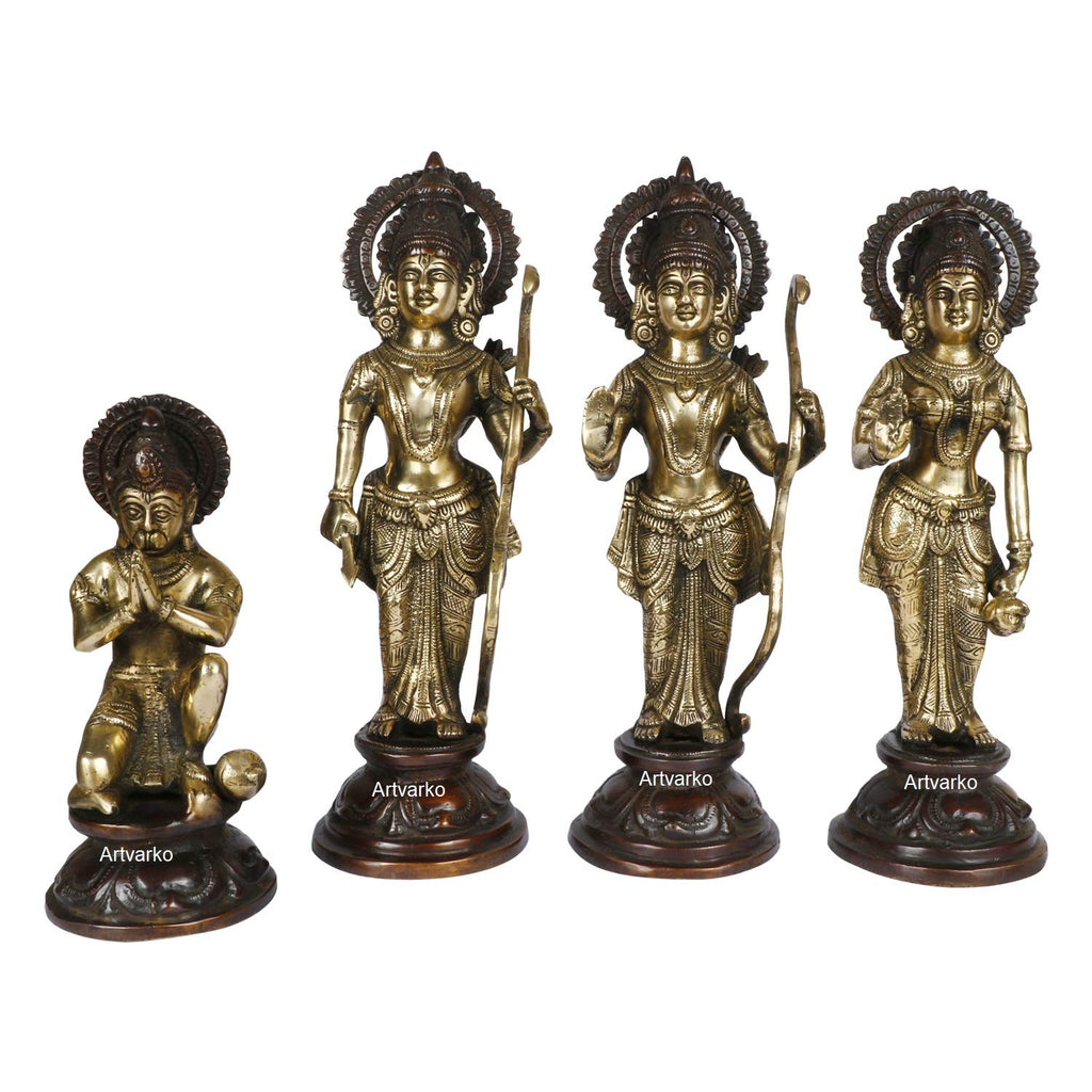 ARTVARKO Antique Brass Ram Darbar Statue Shree Ram Ji Sita Laxman Hanuman Home Décor Puja Bhagwan Idol Murti for Mandir Temple 12 Inches
