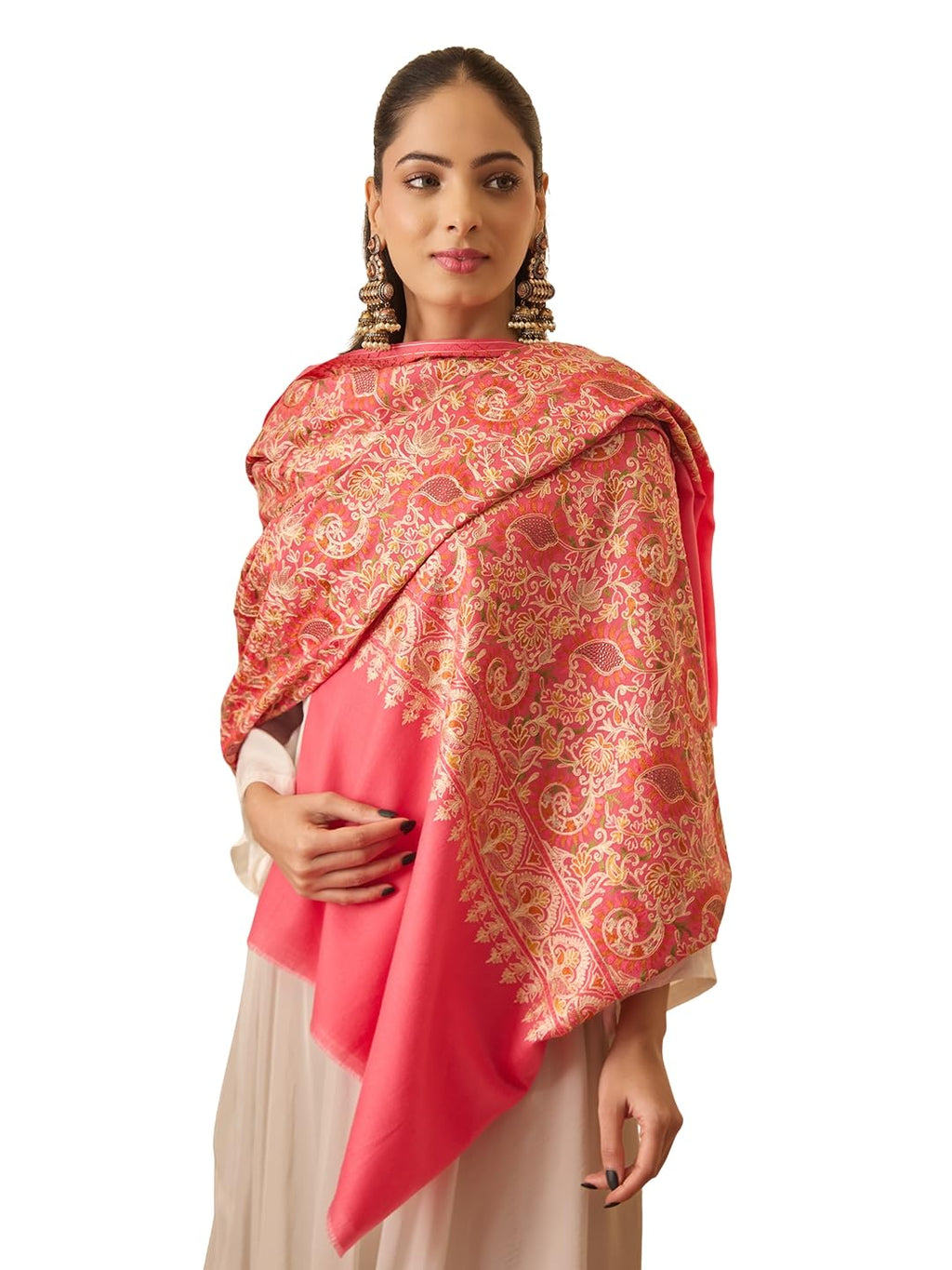 Pashmoda Women Ruhani Fine Wool Nalki Embroidered Shawl (Size: 40x80in, 101x203cm) EMS01