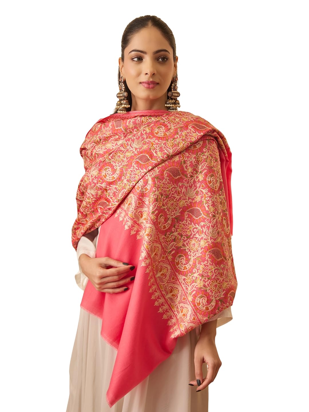 Pashmoda Women Ruhani Fine Wool Nalki Embroidered Shawl (Size: 40x80in, 101x203cm) EMS01